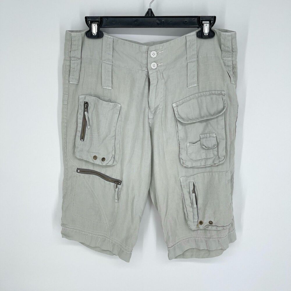 Pete & Greta by Johnny Was Cargo Shorts *READ* Sz 6 Linen Y2k Pockets Pale Green